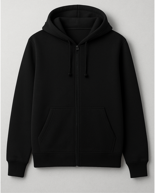 Plain Black Unisex Zipper Hoodie